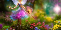 bright fairy, beautiful portrait, flowery landscape