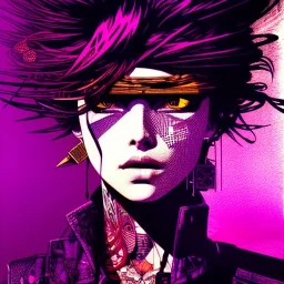 beautiful punk girl, hyper detailed, hyperdetailed, intricately detailed, illustration by <kilian eng> <Yoji Shinkawa>, purple tones,