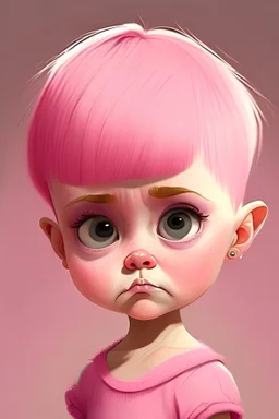 Little girl with pink short hair, cartoonish, cute