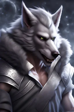 werewolf with silver fur teen-ager male fantasy