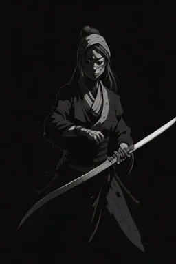 female ghost wielding a katana in one hand, dark style