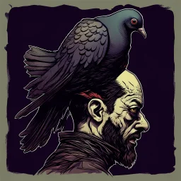 2d art, man, pigeon head, horror --v4