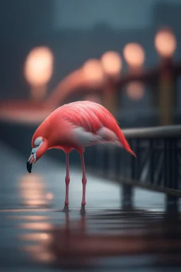 portrait of the flamingo on bridge over waves ,shot on Hasselblad h6d-400c, zeiss prime lens, bokeh like f/0.8, tilt-shift lens 8k, high detail, smooth render, down-light, unreal engine, prize winning