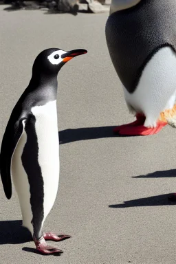 young black hair woman talk to a penguin in coffee-shop