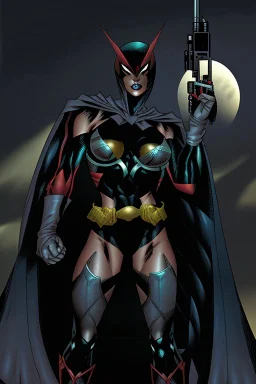 spawn woman over a high building with a big machinegun light by the moonlight jim lee style