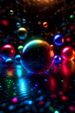 Orbes de colores flotando en un espacio cuantico