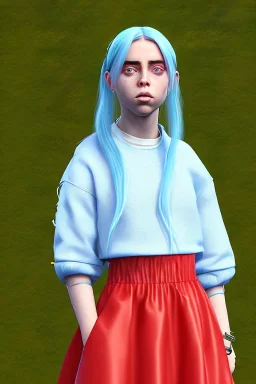 Billie Eilish, skirt, photorealistic, 8k