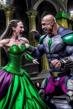 The rock fighting the joker over Batman in a princess dress