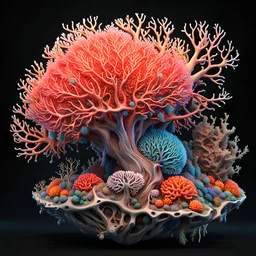 3D rendering of Expressively detailed and intricate of a hyperrealistic “coral”: side view, single object, scientific, showing vuscular and flesh, colorful neon, vines, tribalism, black background, shamanism, cosmic fractals, octane render, 8k post-production, detailled metalic bones, dendritic, artstation: award-winning: professional portrait: atmospheric: commanding: fantastical: clarity: 16k: ultra quality: striking: brilliance: stunning colors: amazing depth