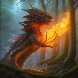 fierce dragon blazing forest fire by paul bonner