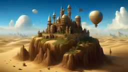 progressive rock music album featuring desert and floating castle in the sky