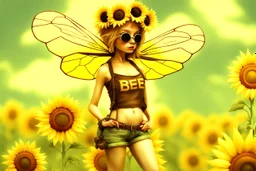 Bee, sunflowers, hot summer day, style inspired by Jean-Baptiste Monge, Peter Gray Modifiers: beautiful very cute