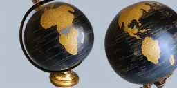 fantasy world globe, black marble, pearl inlay, fine gold detail, marginalia