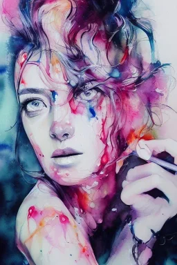 beautiful watercolor portrait, photorealistic, watercolor portrait by Harumi Hironaka, by Agnes Cecile, insanely detailed, watercolor portrait, fine art drew Barrymore