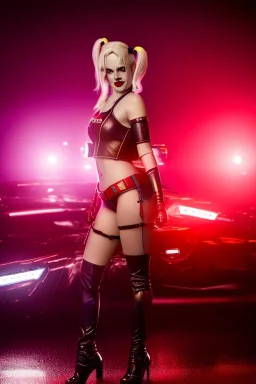 Eva Herzigova as Harley Quinn, closed eyes, rtx, reflection, 8k, glow, winning photography, caustics