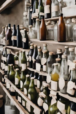 Front view of a little canteen with bottles