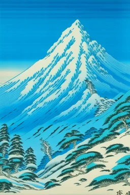 A turquoise snow covered mountain painted by Katsushika Hokusai