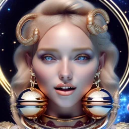 brown eyes, delightfull laugh, blonde sophie hennie cute young woman singing at saturns europa moon, golden jewelry, ice cold, winter, magnificent, majestic, highly intricate, incredibly detailed, ultra high resolution, complex 3d render,renaissance painting