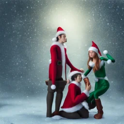 two elves. woman and man. Christmas scene. photorealistic. low-key