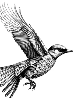 coloring in drawing in black and white of a bird flying