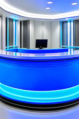 Blue circular reception desk