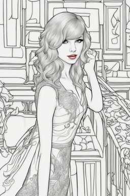 coloring pages of taylor swift for adults, Designs Black and white, No Shading