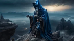 The hooded sorcerer on the mountain top