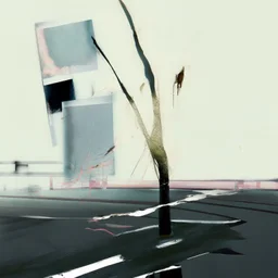 Minimal abstract oil paintings desolate 1960s carpark concrete fragments and road markings. Broken pipes on fire. Blurry outlines. In the style of Justin Mortimer and Francis Bacon.