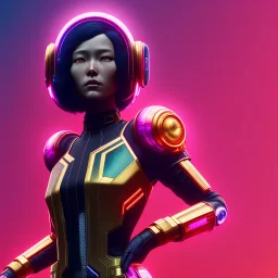 MCU Portrait, Front image. cyberpunk Asian woman, pink short hair. rabbit mask, latex suit. Red, black, gold, color. Punk style. Gradient background, highly detailed, concept art, smooth, unreal engine 5, god rays, ray tracing, RTX, lumen lighting, ultra detail, volumetric lighting, 3d, finely drawn, high definition, high resolution.