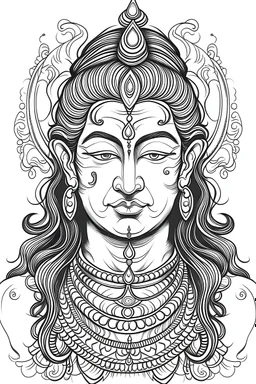 Outline art for Indian god Shiv,color book, sketch style, white background,clean lines,no shadows and we'll uotlined