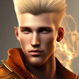 Male, Human, Blond, Sorcerer, Fire Mage, Golden Eyes, Young, Photorealism