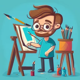 illustration of a man in a art studio, cute avatar