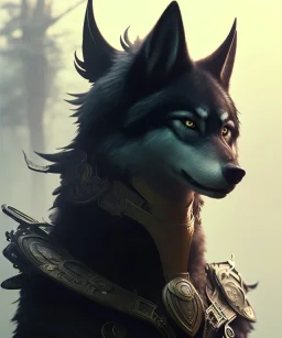 award winning portrait of a male anthropomorphic black wolf long vblack cory loftis, fenghua zhong, ryohei hase, and ruan jia. unreal engine 5, artistic lighting, highly detailed, photorealistic, fantasy