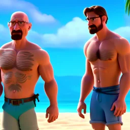 shirtless Walter White family , 8k, tropical beach background, jaun