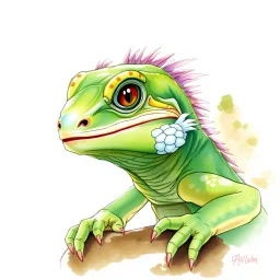 dnd, fantasy, watercolour, humongous strokes, stylistic, portrait, illustration, anthropomorphic lizard, furaffinity