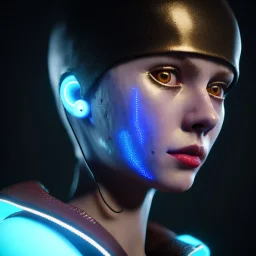 Sweet british cyber woman, cold ambient, rain, fog, latex, cables, purpurin, black, gold, rings piercing, brown, decorative color feathers, circuits, neon style, a lot of led lights, fog, rain, vibrant color, highly detailed, art stations, concept art, smooth, unreal engine 5, god rays, ray tracing, RTX, lumen lighting, ultra detail, volumetric lighting, 3d, finely drawn, high definition, high resolution.