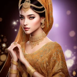 A beautiful veiled Muslim princess , beautiful portrait, flowery landscape