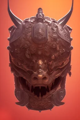 Furious rage, samurai warrior mask, close-up, macro lens, centered camera, intricate details, small minutiae, tiny features, particulars, colorful, 8k, least ambient occlusion, volumetric lighting,