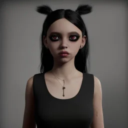 Female Jenna ortega black dress,soft goth libstick, wednesday addams make up, dramatic lighting, highly detailed, volumetric lighting, unreal engine, 8k