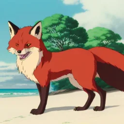 furry girl fox on beach