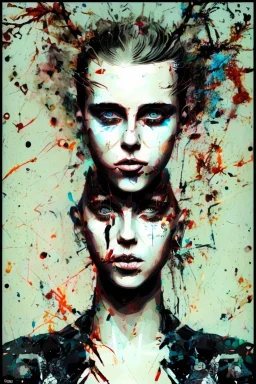 Danish singer MØ face, Abstract portrait by Yoji Shinkawa, Jackson Pollock