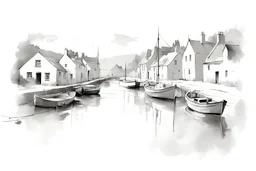 English fishing village light hb pencil line art minimalist outlines in the style of wilhelm haenraets