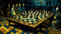 A chess board at midnight painted by Vincent van Gogh