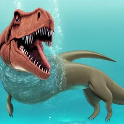 a drowning t-rex underwater with no front teeth