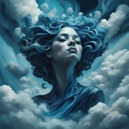 photo illustration from a world in the clouds, in the style of tanya shatseva, the stars art group (xing xing), meghan howland, dark indigo and light cyan, mind-bending sculptures, realistic hyper-detail, fluid simplicity --ar 63:128 --stylize 750 --v 6