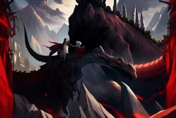 mountains, red and black, temple, dinosaur