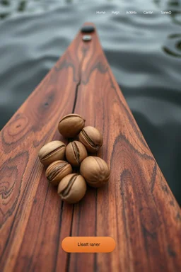 Great wooden boat texture, hazel nuts, 1hit.no an example of incredible web site design with swirls and big menu buttons
