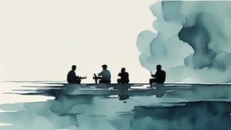 Water color Painting, Minimal. new yorker magazine. talking together. Vector. Iran
