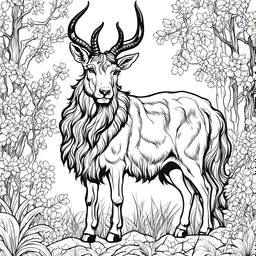 create a coloring book page of a realistic of a markhor , high contrast, easy to color, black and white, vector,