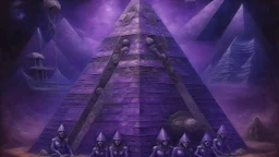 A purple haunted cosmic pyramid with ghosts painted by Leonardo da Vinci